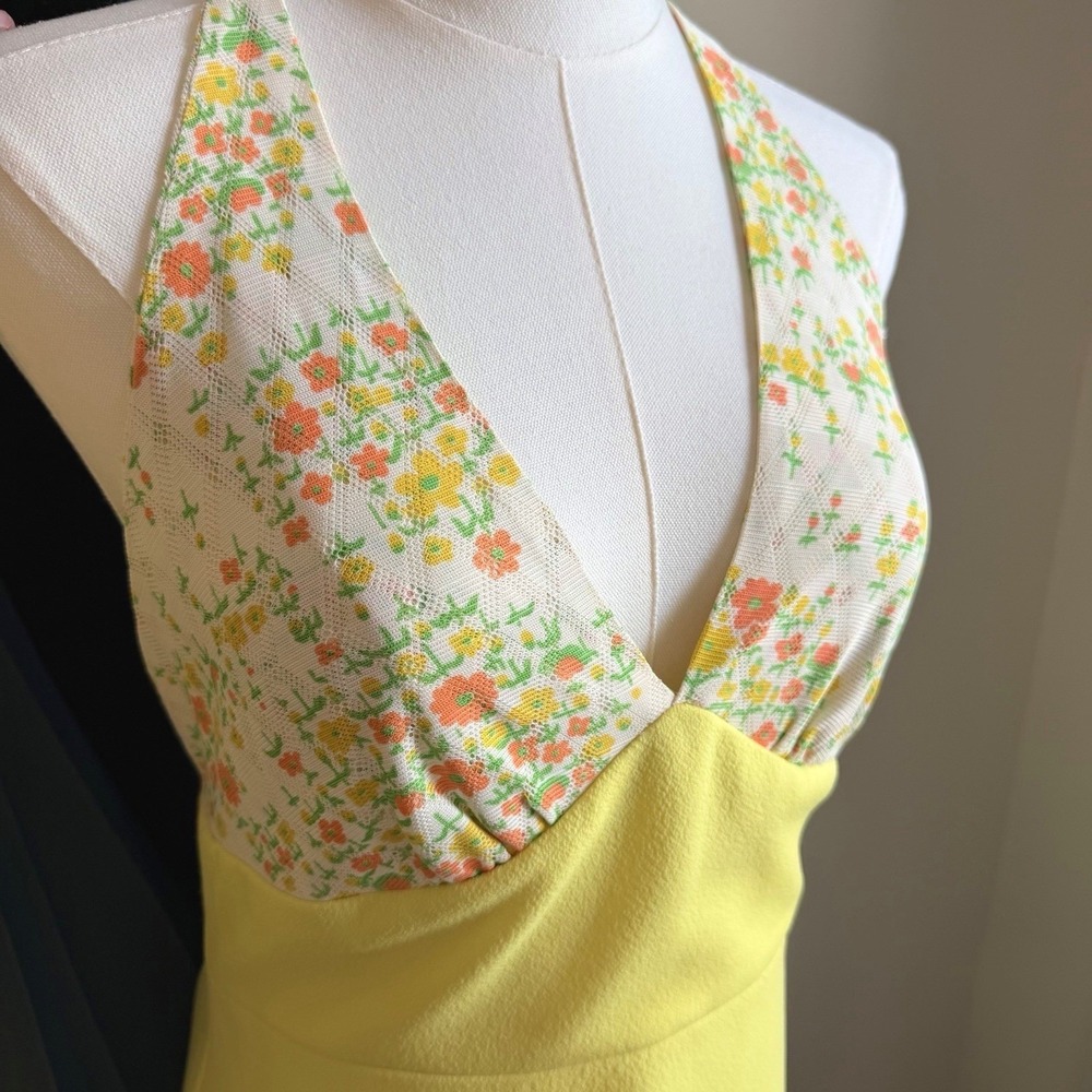 Vintage 70s Maxi Dress & Bolero Jacket Halter Deep V Mod Floral Retro *Fits M